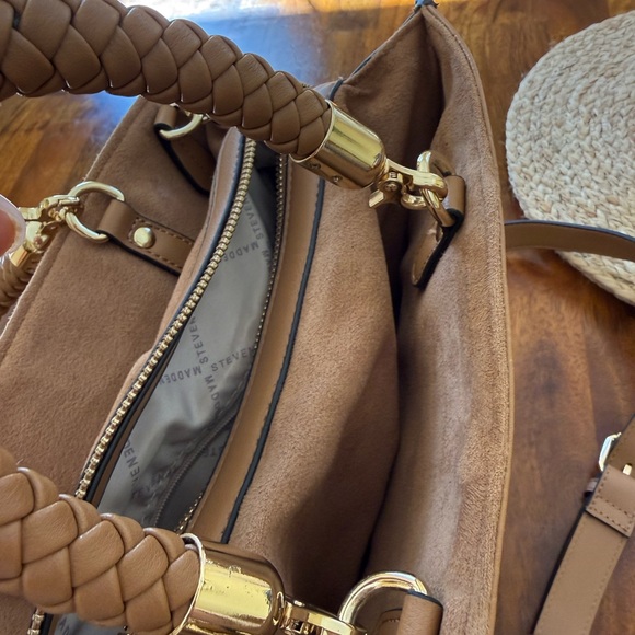Sam Edelman Tan Braided-Handle Tote 👜 with Gold Chain LIKE NEW